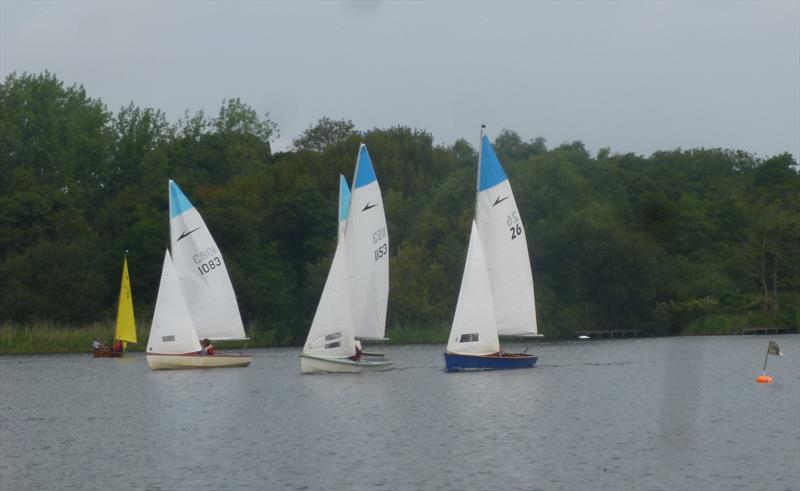 Race 1 starts during the Leader open at Rollesby Broad photo copyright John Ayres taken at Rollesby Broad Sailing Club and featuring the Leader class
