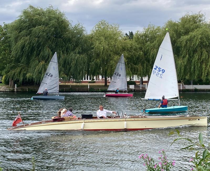 Mixing it up with river traffic during the Noble Marine Insurance Lightning 368 Travellers at Cookham Reach photo copyright Elaine Gildon taken at Cookham Reach Sailing Club and featuring the Lightning 368 class