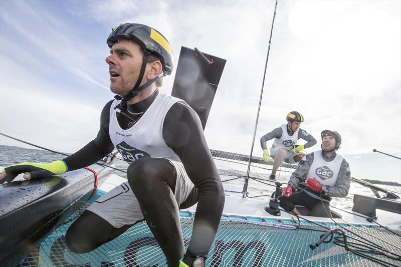 Full action on board the GAC Pindar boat skippered by the king of Match Racing, Ian Williams, on day 2 of the M32 Series at Helsinki - photo © Aston Harald / M32 Series