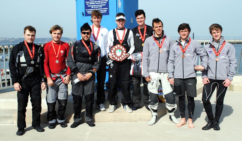 BUCS Match Racing Championship podium (1st Solent 1, 2nd Exeter 1, 3rd Loughborough) photo copyright Richard Kingsnort taken at Weymouth & Portland Sailing Academy and featuring the Match Racing class