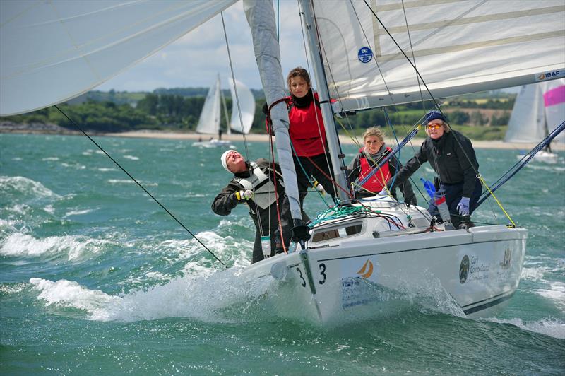 Downwind with the Irish team of Laura Dillon, Maria Coleman, Carol O'Kelly, Kate Nagle on day 1 of the ISAF Women's Match Racing Worlds in Cork photo copyright Michael Mac Sweeney / Provision taken at Royal Cork Yacht Club and featuring the Match Racing class
