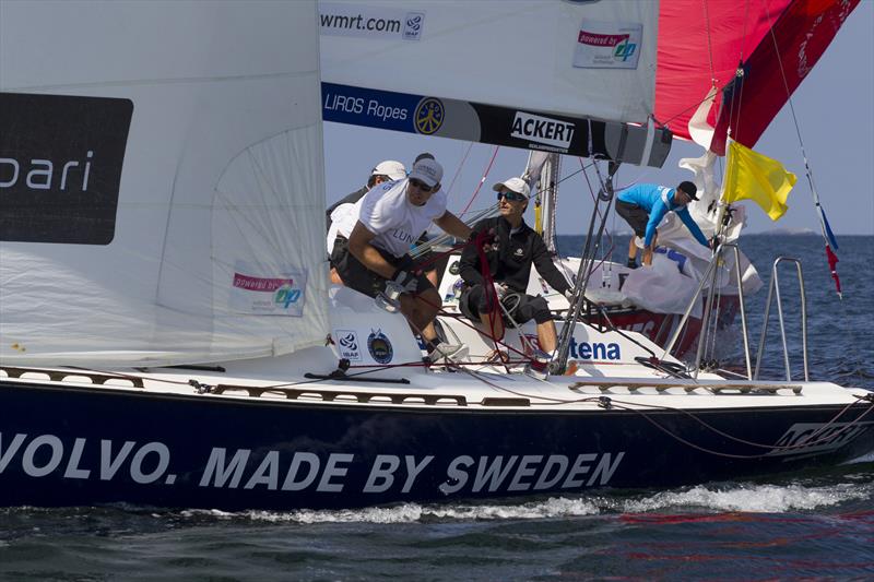Mathieu Richard holding his advantage against Taylor Canfield in the Quarter Finals of Stena Match Cup Sweden photo copyright Ian Roman / AWMR taken at  and featuring the Match Racing class