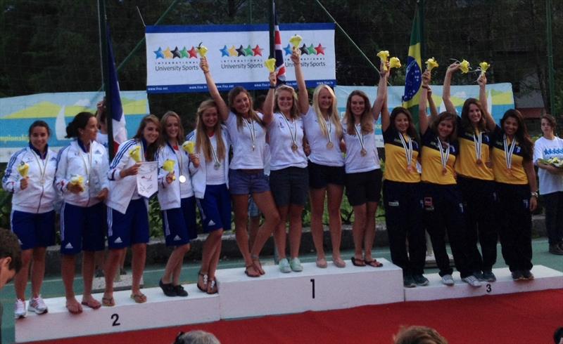 GBR girls bring home the Gold at the FISU World University Match Racing Championships 2014 photo copyright Bruce Hebbert taken at Vela Lago di Ledro and featuring the Match Racing class