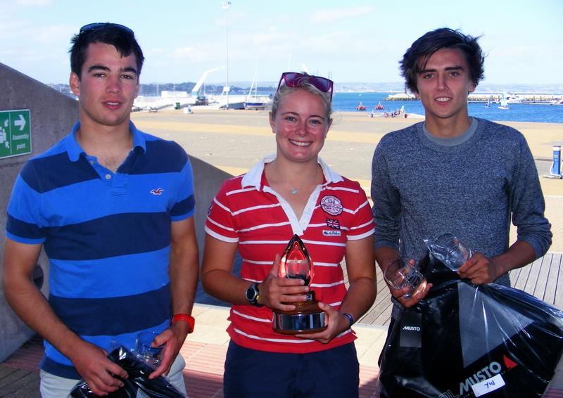 2014 RYA Youth Match Racing Champions (l ro r) Tim Gratton, Annabel Vose, Matt Wallis - photo © Nigel Vick