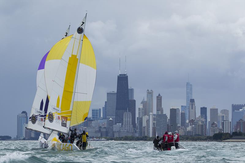 Stunning backdrop for the finals of the Chicago Match Cup photo copyright Ian Roman / AWMRT taken at Chicago Match Race Center and featuring the Match Racing class