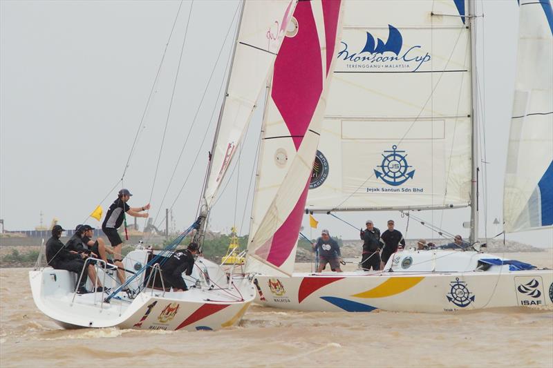 Sam Gilmour and Neptune Racing (left) in their match against Morten Jakobsen and EM Thailand (right) on day 1 of Monsoon Cup Terengganu photo copyright Monsoon Cup Terengganu taken at  and featuring the Match Racing class