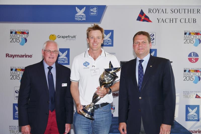 (l to r) Chris Mansfield Commodore RSrnYC, Ian Williams (with the World Match Racing Tour trophy) & James Pleasance at the Royal Southern Match Cup photo copyright Warwick Bookman / www.WB-photo.com taken at Royal Southern Yacht Club and featuring the Match Racing class