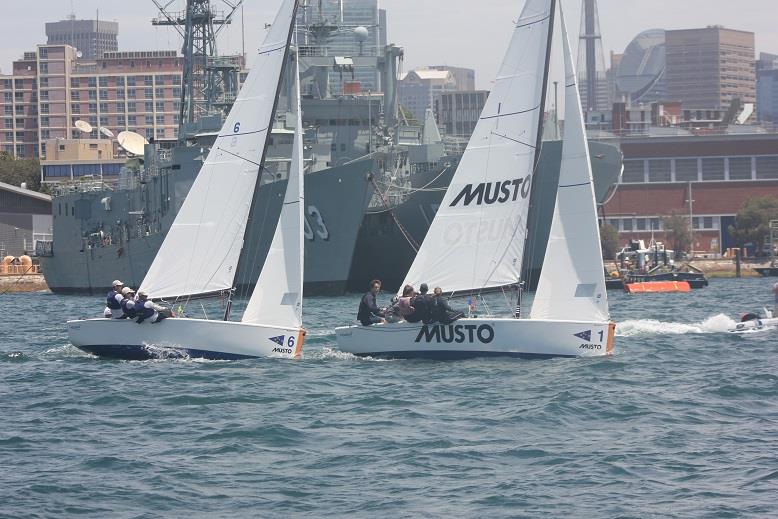 Tight racing between the top four in the round robin on day 2 of the Musto International Youth Match Racing Championship photo copyright CYCA taken at Cruising Yacht Club of Australia and featuring the Match Racing class