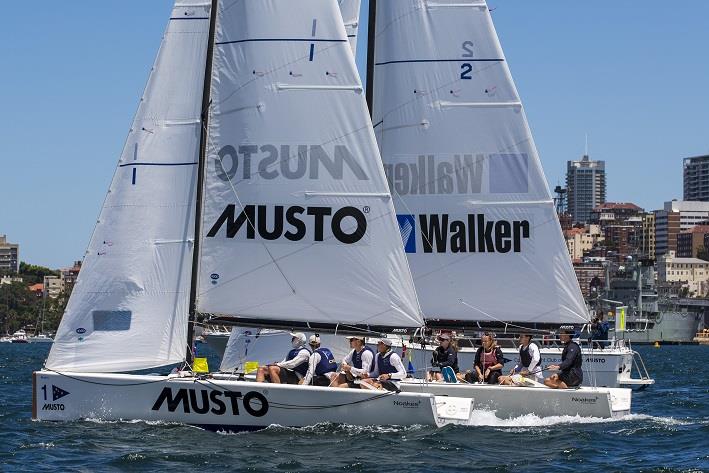 Price and Dargaville in pre start during the Finals of the Musto International Youth Match Racing Championship photo copyright Andrea Francolini taken at Cruising Yacht Club of Australia and featuring the Match Racing class