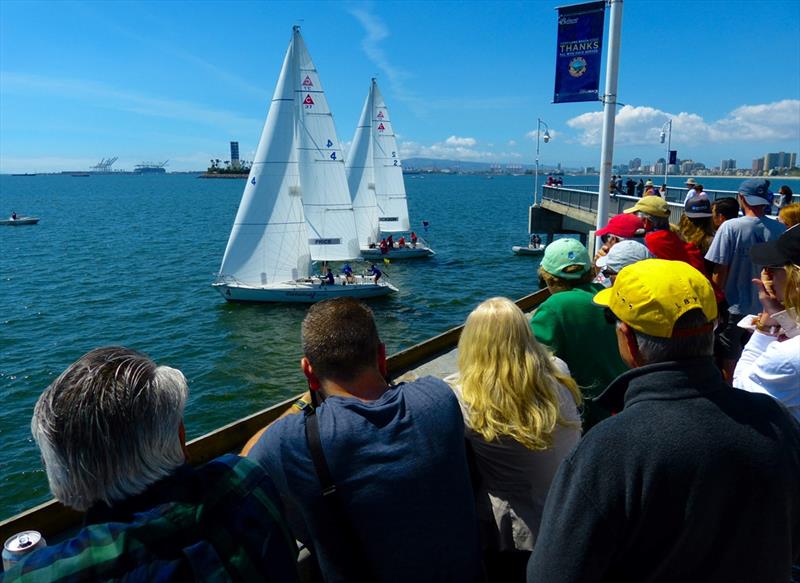 Fans line the Pier for a close view of the Congressional Cup races  photo copyright LBYC taken at Long Beach Yacht Club and featuring the Match Racing class