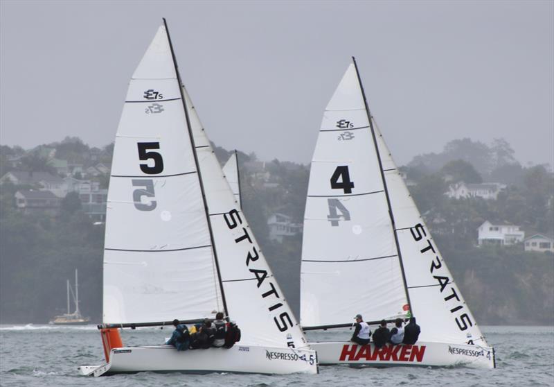 Egnot-Johnson leads Dair on day 2 of the 2018 Nespresso Youth International Match Racing Cup photo copyright Andrew Delves taken at Royal New Zealand Yacht Squadron and featuring the Match Racing class