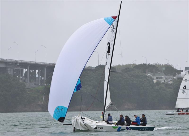 Finn Tapper (CYCA) on day 2 of the 2018 Nespresso Youth International Match Racing Cup photo copyright Andrew Delves taken at Royal New Zealand Yacht Squadron and featuring the Match Racing class