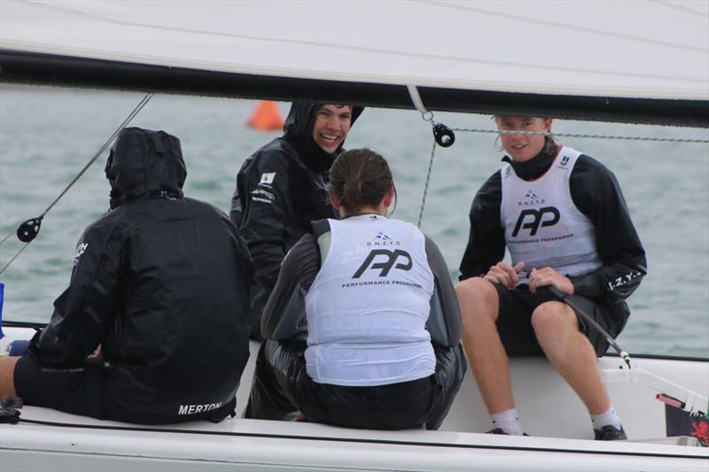 Egnot-Johnson and his RNZYS crew on day 2 of the 2018 Nespresso Youth International Match Racing Cup photo copyright Andrew Delves taken at Royal New Zealand Yacht Squadron and featuring the Match Racing class