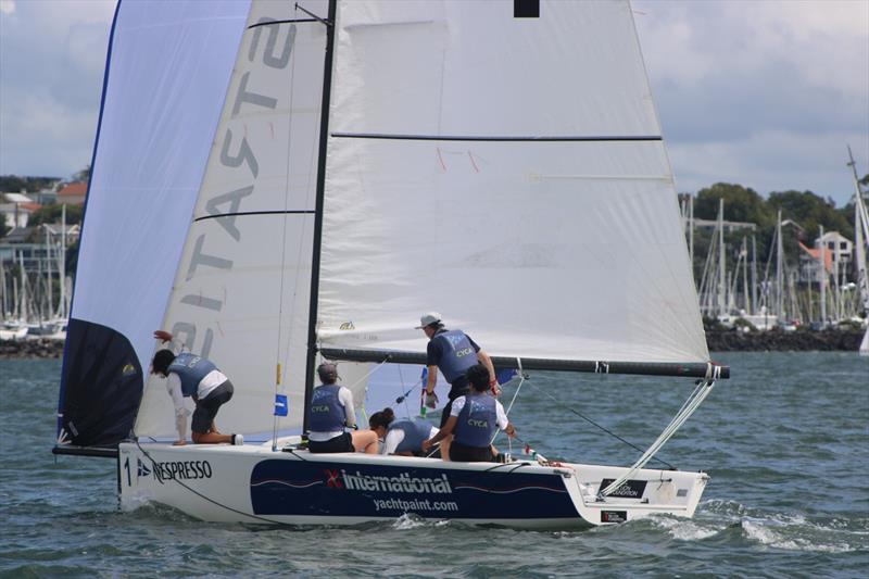 Tapper (CYCA) on day 3 of the 2018 Nespresso Youth International Match Racing Cup photo copyright Andrew Delves taken at Royal New Zealand Yacht Squadron and featuring the Match Racing class