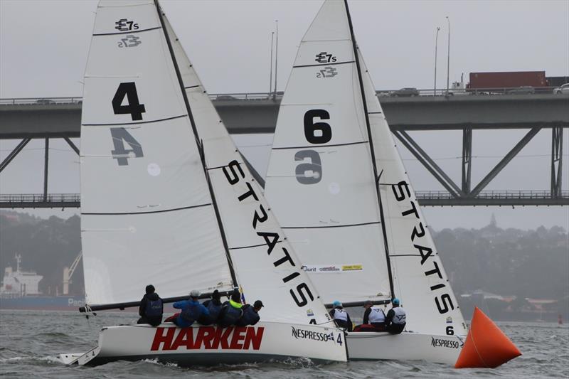Stevenson leads Tapper on the final day of the 2018 Nespresso Youth International Match Racing Cup photo copyright Andrew Delves taken at Royal New Zealand Yacht Squadron and featuring the Match Racing class