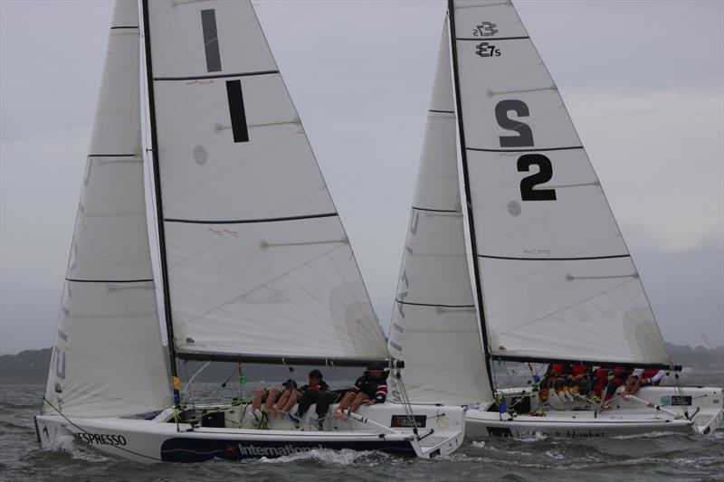 Wilson leads Takhashi off the start on the final day of the 2018 Nespresso Youth International Match Racing Cup photo copyright Andrew Delves taken at Royal New Zealand Yacht Squadron and featuring the Match Racing class