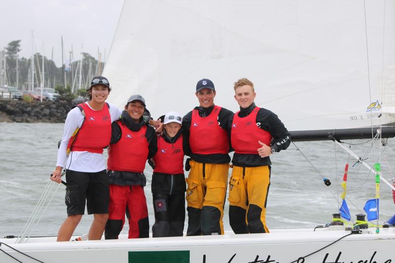 Takahashi and his winning crew at the 2018 Nespresso Youth International Match Racing Cup photo copyright Andrew Delves taken at Royal New Zealand Yacht Squadron and featuring the Match Racing class