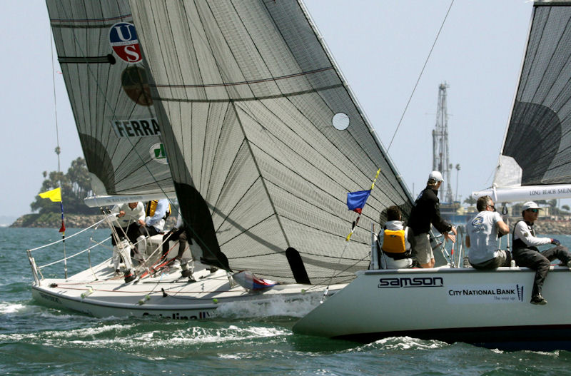 Ian Williams leads Simone Ferrarese, his chosen semifinal foe, on day four of the 49th Congressional Cup photo copyright Rich Roberts taken at Long Beach Yacht Club and featuring the Match Racing class