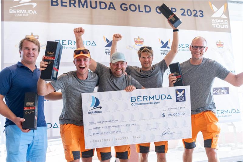 Ambrose Gosling presenting 2023 Bermuda Gold Cup champions Berntsson Sailing Team (Patrik Sturesson, Johnie Berntsson/Skipper, Herman Andersson and Björn Lundgren) - photo © Ian Roman / WMRT