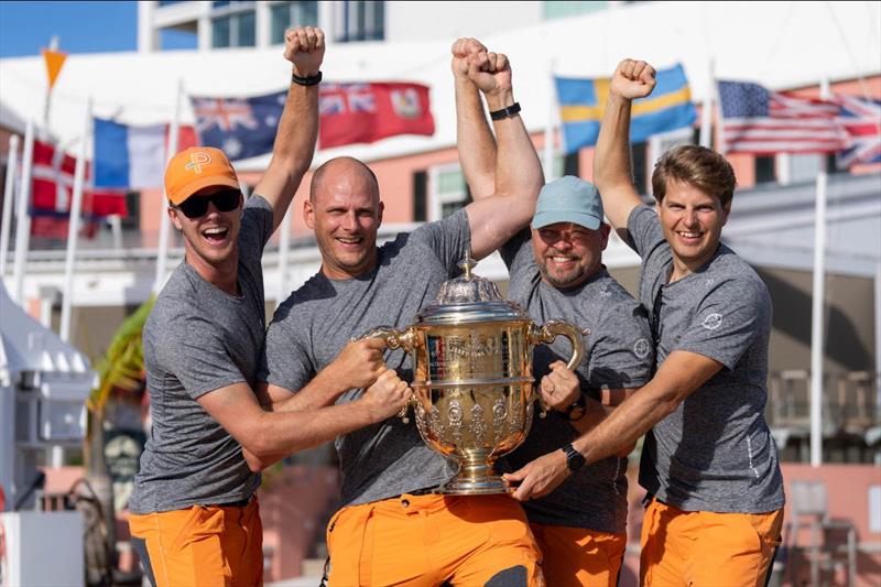 Berntsson Sailing Team winning the Bermuda Gold Cup 2023  (pictured from left to right – Patrik Sturesson, Björn Lundgren, Johnie Berntsson/Skipper, Herman Andersson) photo copyright Ian Roman / WMRT taken at  and featuring the Match Racing class