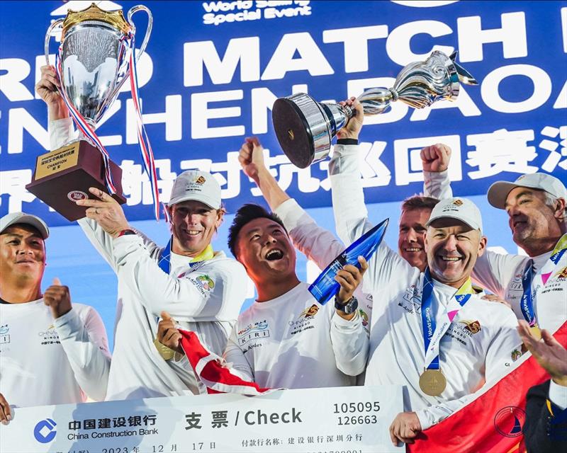 Ian Williams, GBR (ChinaOne.Ningbo) pictured second from left winning his seventh Match Racing World Championship title at the WMRT Final Shenzhen Baoan, China in December 2023 photo copyright WMRT taken at  and featuring the Match Racing class