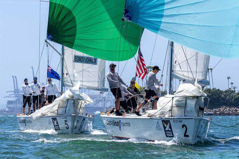 Dave Hood leads Nick Egnot-Johnson downwind in their quarter-final match - 59th Congressional Cup - photo © Ian Roman/WMRT