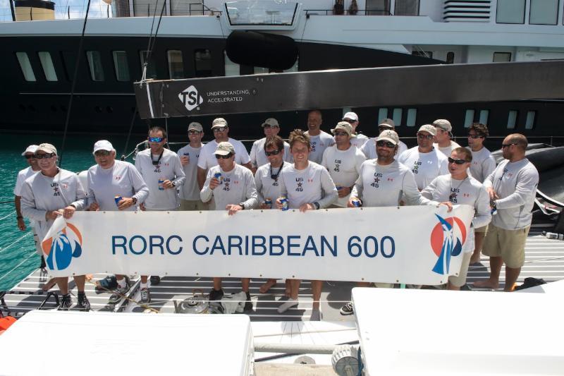 Team Bella Mente win the 2015 RORC Caribbean 600 photo copyright RORC / Ted Martin / Photofantasyantigua.com taken at Antigua Yacht Club and featuring the Maxi 72 Class class