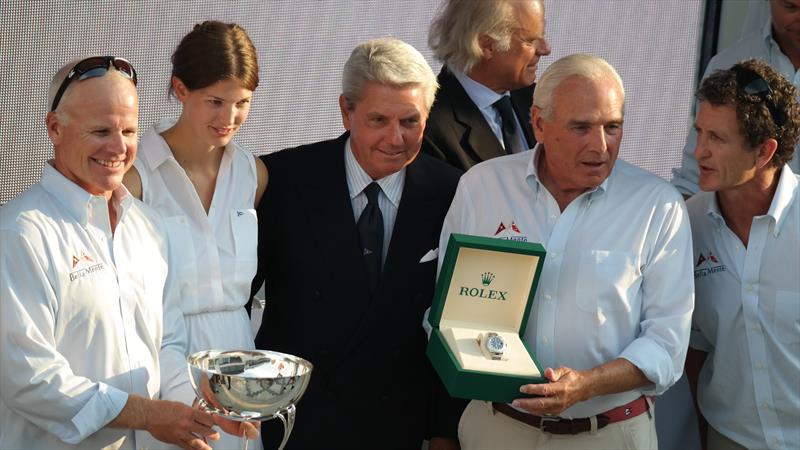 Hap Fauth and Bella Mente claim the Rolex Maxi 72 World Championship prizes. With Princess Salwa Aga Khan and Gian Riccardo Marini of Rolex SA at the Maxi Yacht Rolex Cup - photo © International Maxi Association