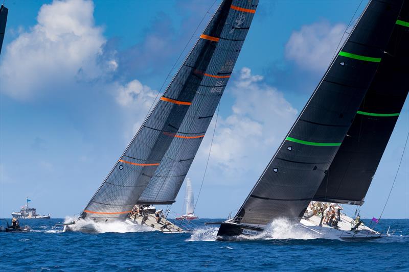 Bella Mente and Proteus go head to head on the racecourse at the 2017 Les Voiles de St. Barth - photo © Christophe Jouany