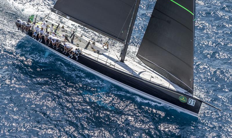 Hap Fauth's defending Rolex Maxi 72 World Championship winner Bella Mente leads after day one of the Maxi Yacht Rolex Cup at Porto Cervo photo copyright Rolex / Carlo Borlenghi taken at Yacht Club Costa Smeralda and featuring the Maxi 72 Class class
