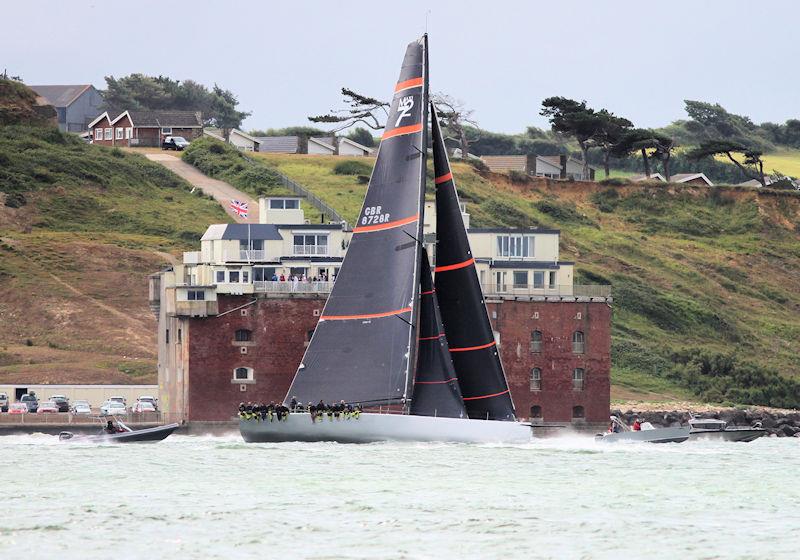 The 2023 Round the Island Race fleet pass through the Hurst narrows photo copyright Sam Jardine taken at Island Sailing Club, Cowes and featuring the Maxi 72 Class class