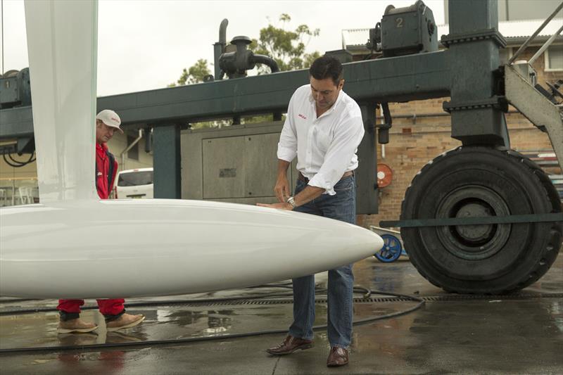 Mark Richards inspects Wild Oats XI's keel photo copyright Andrea Francolini taken at Cruising Yacht Club of Australia and featuring the Maxi class
