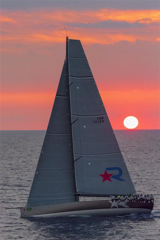 Robertissima III at sunset during the 62nd Giraglia Rolex Cup offshore race photo copyright Rolex / Carlo Borlenghi taken at Yacht Club de Monaco and featuring the Maxi class