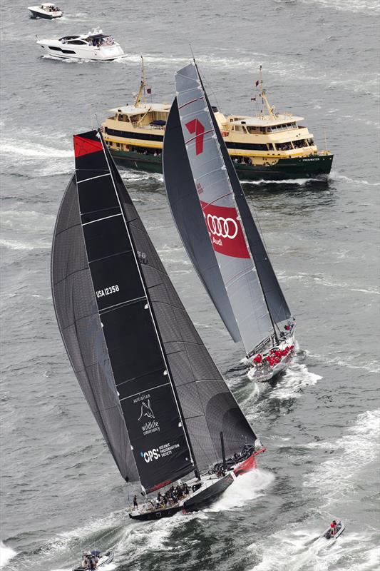 Wild Oats XI and Comanche at the SOLAS Big Boat Challenge on Sydney Harbour photo copyright Andrea Francolini taken at Cruising Yacht Club of Australia and featuring the Maxi class