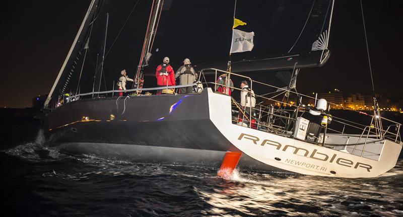 Rambler 88 (USA) entering Marsamxett Harbour claiming the monohull Line Honours victory in the Rolex Middle Sea Race photo copyright Rolex / Kurt Arrigo taken at Royal Malta Yacht Club and featuring the Maxi class
