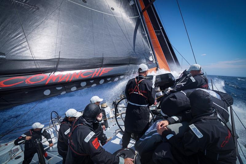 Comanche is currently 1?76? miles ahead of the Transatlantic Monohull Record photo copyright Yann Riou / Team Comanche taken at  and featuring the Maxi class