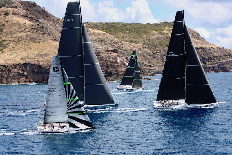Transpac 52 Heartbreaker (USA), Mike Slade's Farr 100, Leopard (GBR), George David's Rambler 88 (USA) and Hap Fauth's JV 72, Bella Mente (USA)  at the start of the RORC Caribbean 600 photo copyright RORC / Tim Wright taken at Antigua Yacht Club and featuring the Maxi class