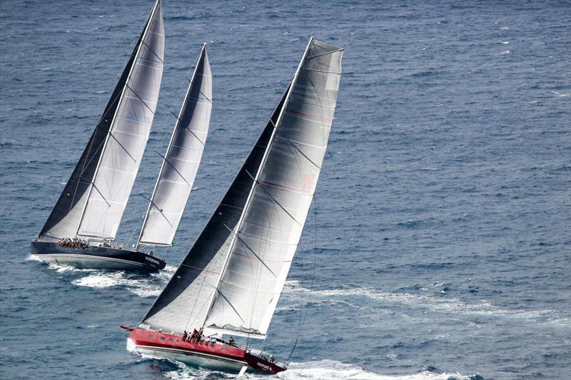 Sir Peter Harrison's British ketch Sojana and Jean-Paul Riviere's French sloop, Nomad IV battled it out all around the 53 mile course in the Peters & May Round Antigua Race photo copyright Paul Wyeth / www.pwpictures.com taken at Antigua Yacht Club and featuring the Maxi class