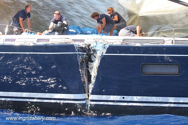 Illusion crashes into Kora at the Maxi Yacht Rolex Cup photo copyright Ingrid Abery / www.ingridabery.com taken at  and featuring the Maxi class