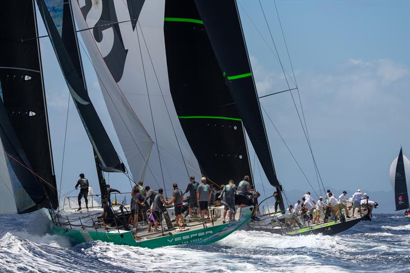Close fight between Jim Swartz's Vesper and Hap Fauth's newly lengthed Bella Mente on day 1 of Les Voiles de St Barth Richard Mille photo copyright Christophe Jouany taken at Saint Barth Yacht Club and featuring the Maxi class