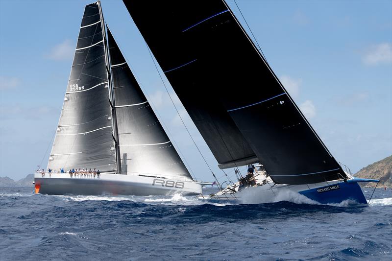 Rambler 88 locked in competition with Deep Blue on day 1 of Les Voiles de St Barth Richard Mille photo copyright Christophe Jouany taken at Saint Barth Yacht Club and featuring the Maxi class