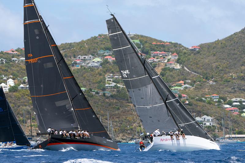 Luigi Sala's Vismara 62 Yoru (left) came fourth on the opening day of her first Les Voiles de St Barth Richard Mille photo copyright Christophe Jouany taken at Saint Barth Yacht Club and featuring the Maxi class