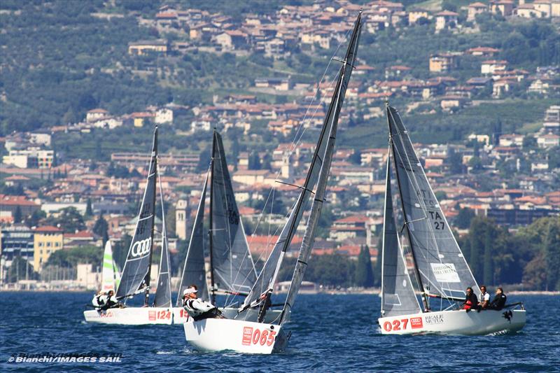 Day 1 of the Audi Melges 20 Worlds 2014 at Lake Garda photo copyright Bianchi / IMAGES SAIL taken at Fraglia Vela Riva and featuring the Melges 20 class