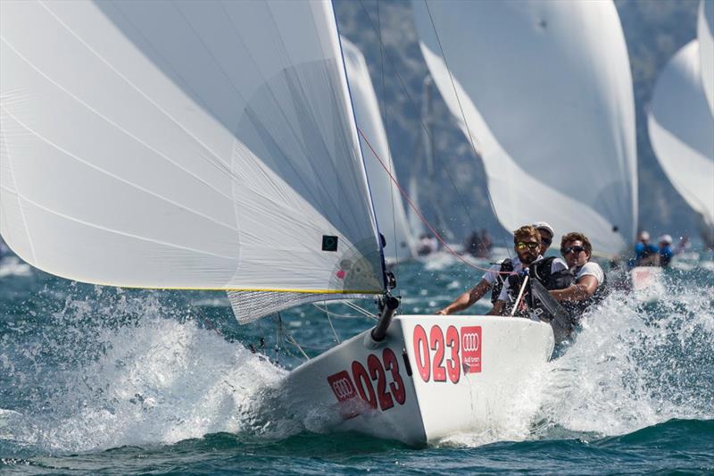 Achille Onorato's Mascalzone Latino, Jr. on day 3 of the Audi Melges 20 Worlds 2014 at Lake Garda photo copyright Stefano Gattini / Carlo Borlenghi Studio taken at Fraglia Vela Riva and featuring the Melges 20 class