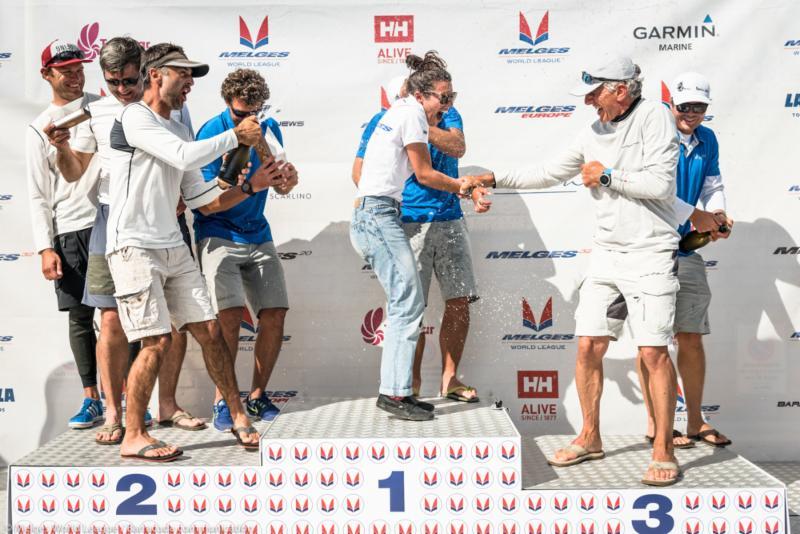 Podium in the Melges 20 World League at Scarlino photo copyright Melges World League / Barracuda communication taken at Club Nautico Scarlino and featuring the Melges 20 class