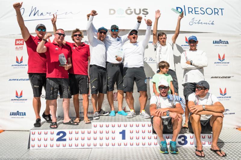 Melges 20 European Championship overall podium photo copyright Melges World League / Barracuda Communication taken at  and featuring the Melges 20 class