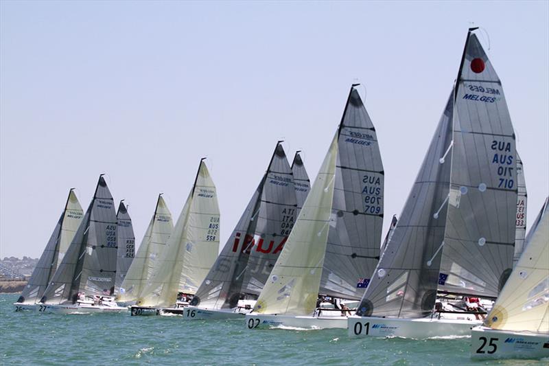 Race 7 start on day 3 of the Gill Melges 24 World Championships at Geelong photo copyright Teri Dodds taken at Royal Geelong Yacht Club and featuring the Melges 24 class