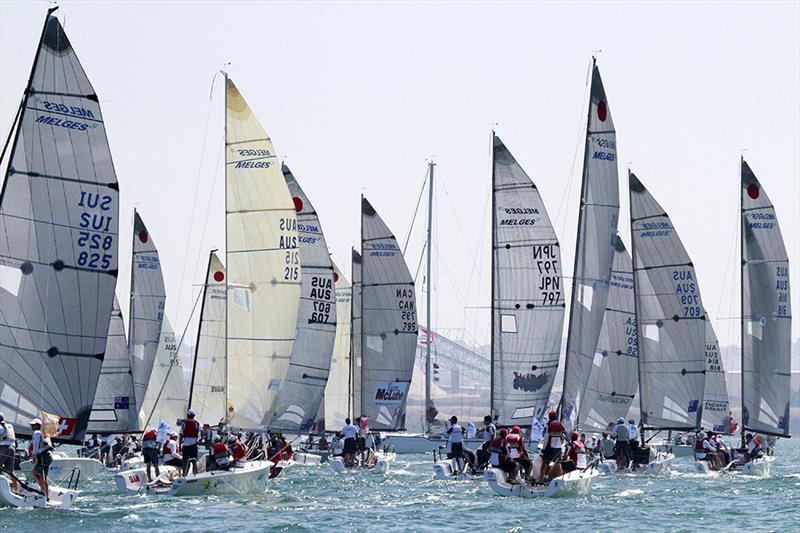 Race 10 start on day 4 of the Gill Melges 24 World Championships at Geelong photo copyright Teri Dodds taken at Royal Geelong Yacht Club and featuring the Melges 24 class