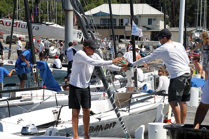 No racing today, waiting in line to haul out, time for a beer after the Gill Melges 24 World Championships at Geelong photo copyright Teri Dodds taken at Royal Geelong Yacht Club and featuring the Melges 24 class