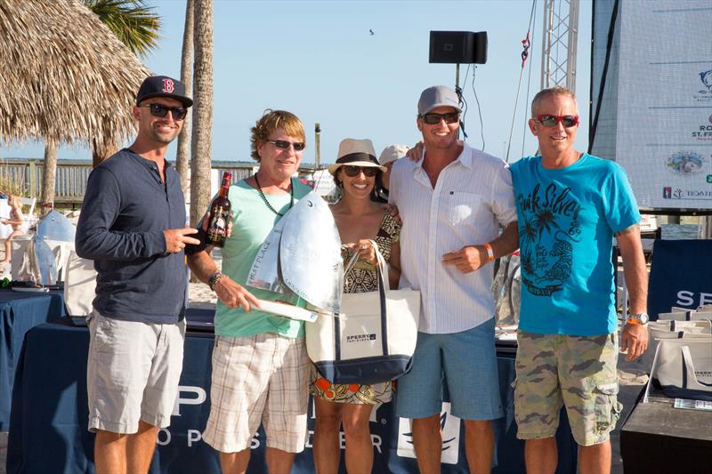 Bruce Ayers of Newport Beach, CA and his crew on the Melges 24 Monsoon accepts the Charleston Race Week Trophy for Overall One Design at 2014 Sperry-Top Sider Charleston Race Week - photo © Karen Ryan Nautical Photography